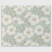 Weiche Grüne Blumen Creme Blumenmuster Geschenkpapier (Flach)