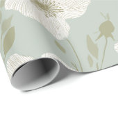 Weiche Grüne Blumen Creme Blumenmuster Geschenkpapier (Rolleneckpunkt)