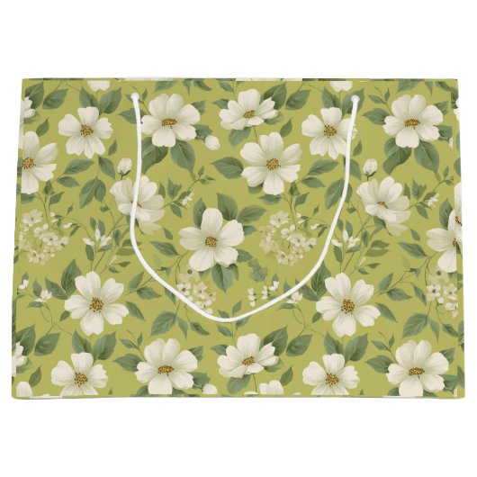 Weiche grüne Blumen-Creme-Blumenmuster Große Geschenktüte (Vorderseite)