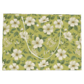Weiche grüne Blumen-Creme-Blumenmuster Große Geschenktüte (Rückseite)