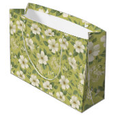 Weiche grüne Blumen-Creme-Blumenmuster Große Geschenktüte (Rückseite Schrägansicht)