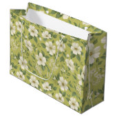 Weiche grüne Blumen-Creme-Blumenmuster Große Geschenktüte (Vorderseite Schrägansicht)