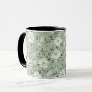 Weiche grüne Blumen Creme Blumenmuster Tasse