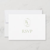 Weiche grüne Blumenmonogramm RSVP Karte (Vorderseite)