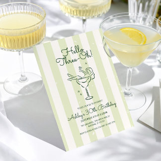 Weiche grüne Hand Drawn Cocktail Glas 30. Geburtst Einladung