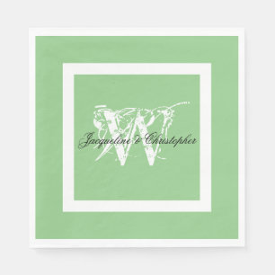 Weiche grüne Hochzeit weiße Monogramm- und Namens- Serviette