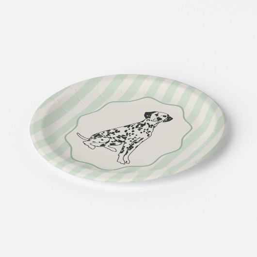Weiche grüne Streifen und schwarzer Dalmatiner Pappteller (Schrägansicht)