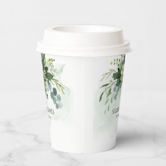 Weiche grüne Sukkulente Hochzeit florale botanisch Pappbecher (Rechts)