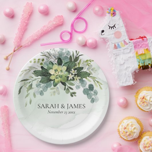 Weiche grüne Sukkulente Hochzeit florale botanisch Pappteller (Party)