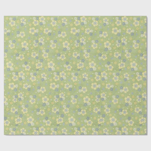 Weiche, grüne und blaue Blumenmuster Geschenkpapier (Flach)