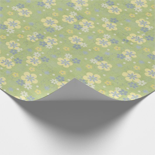Weiche, grüne und blaue Blumenmuster Geschenkpapier (Ecke)