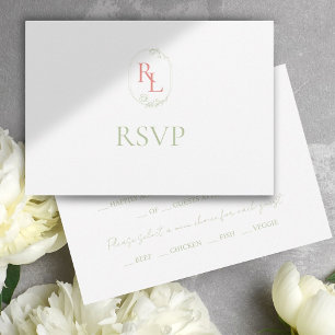 Weiche grüne und korallenfarbene Monogramm-Hochzei RSVP Karte