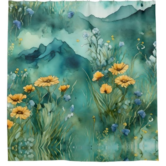 Weiche grüne Wildblumen Duschvorhang (Vorderseite)