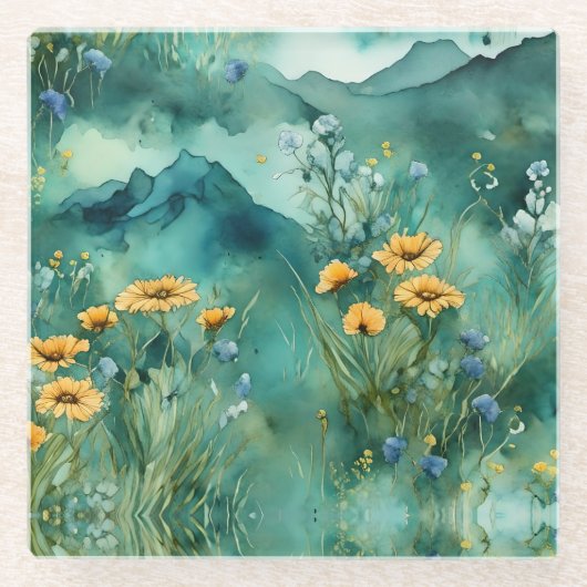 Weiche grüne Wildblumen Glasuntersetzer (Vorderseite)