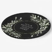 Weiche Grünpflanzen Verlasse Schwarz-Gold-Feier Pappteller (Schrägansicht)