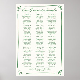 Weiche Hand gezogen grüne Sitzkarte 15 Tische Poster