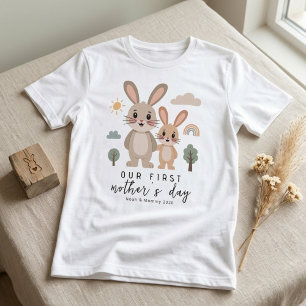 Weiche Häschen-Mama-Baby Erste Muttertags-Kunststi T-Shirt