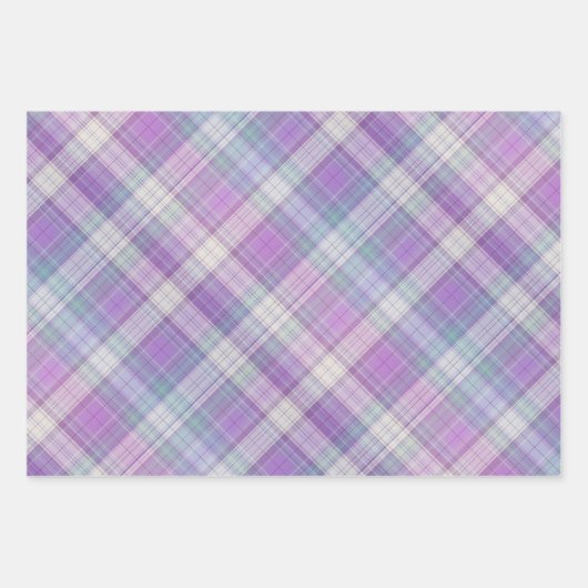 Weiche, hellgrüne und weiße Karierte Purpurfarben Geschenkpapier Set (Vorderseite)