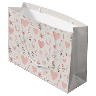 Weiche Herz- und Blumenmuster-Geschenktasche Große Geschenktüte