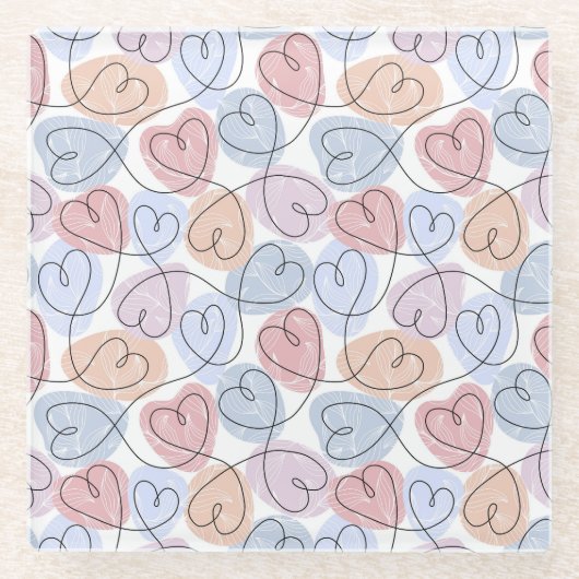 Weiche Herzen: Valentine's Continuous Line Glasuntersetzer (Vorderseite)