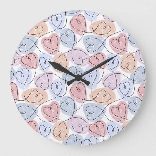 Weiche Herzen: Valentine's Continuous Line Große Wanduhr (Vorderseite)