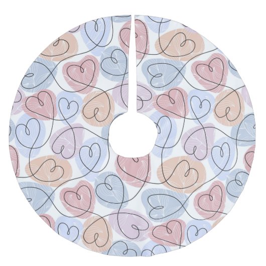 Weiche Herzen: Valentine's Continuous Line Polyester Weihnachtsbaumdecke (Vorderseite)