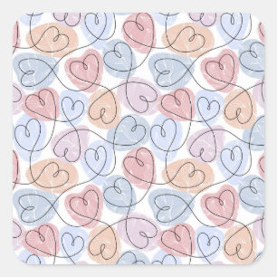 Weiche Herzen: Valentine's Continuous Line Quadratischer Aufkleber