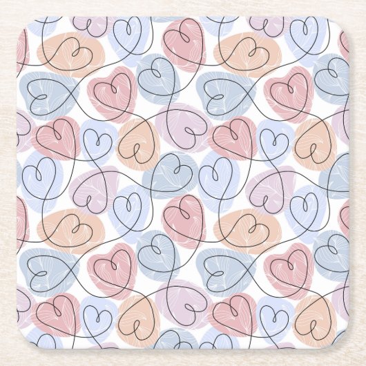 Weiche Herzen: Valentine's Continuous Line Rechteckiger Pappuntersetzer (Vorderseite)
