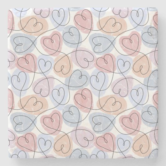 Weiche Herzen: Valentine's Continuous Line Steinuntersetzer (Vorderseite)