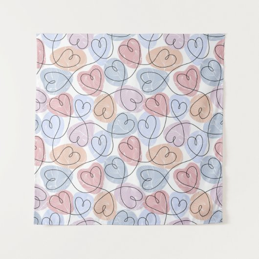 Weiche Herzen: Valentine's Continuous Line Wandteppich (Vorderseite)