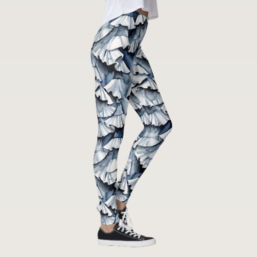 Weiche Jeansblau-Wasserfarbe-Rüschen Leggings (Rechts)