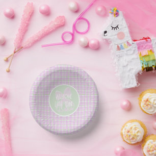 Weiche karierte Transparente rosa Kokette Schleife Pappteller