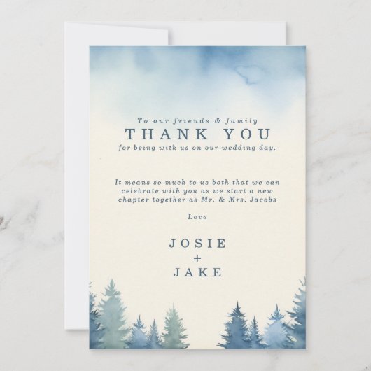 Weiche Kiefernbäume Hochzeitstisch danke (Vorderseite)