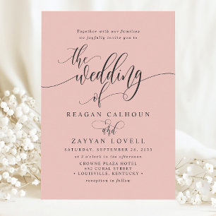Weiche Koralle Einfach Moderne Schrift Hochzeit Einladung