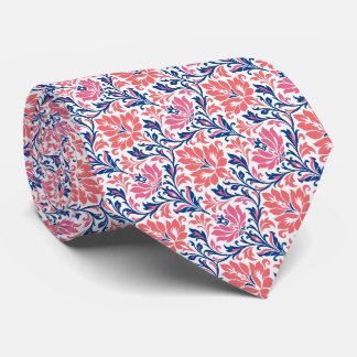 Weiche Koralle, tiefes Marineblau und weiße Blumen Krawatte