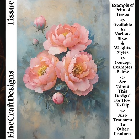 Weiche Korallen rosa Peony Blooms & Buds CR2 Decou Seidenpapier