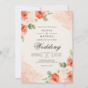 Weiche Korallenblüten Hochzeit Einladung
