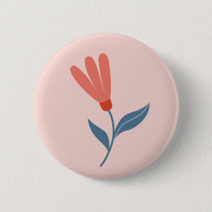 Weiche Korallenblüten und blaue Blätter Muster Button