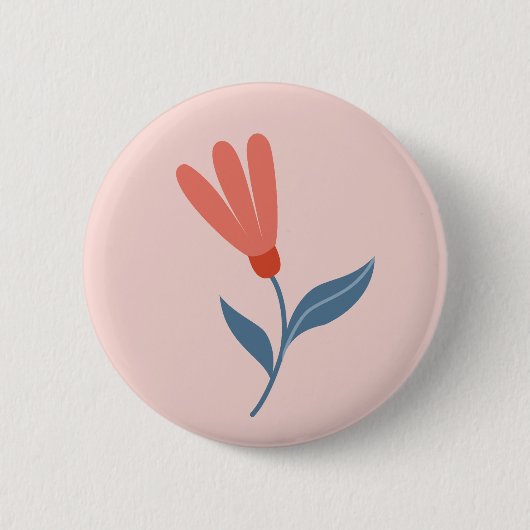 Weiche Korallenblüten und blaue Blätter Muster Button (Vorderseite)