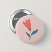 Weiche Korallenblüten und blaue Blätter Muster Button (Vorne & Hinten)