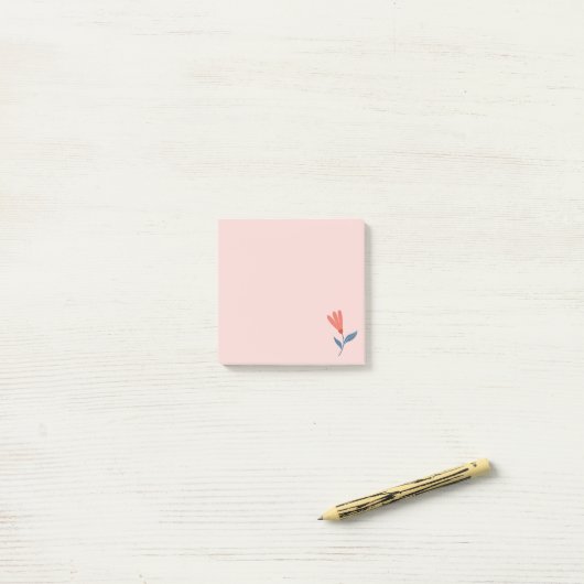 Weiche Korallenblüten und blaue Blätter Muster Post-it Klebezettel (Auf Schreibtisch)