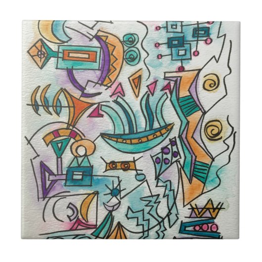 Weiche Landung Moderne geometrische Aquarellkunst Fliese (Vorderseite)