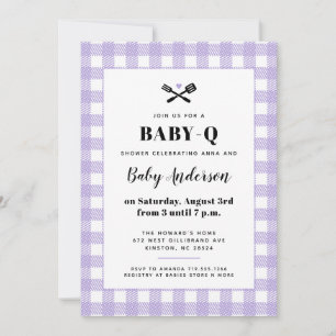 Weiche Lavendel-Gingham-Karo-Baby-Party-Grillparty Einladung