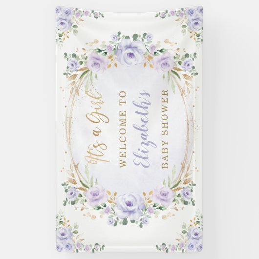 Weiche Lila Aquarellfarben Rose Dusche Willkommen Banner (Vertikal)