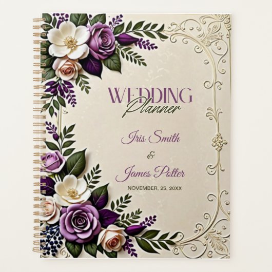 Weiche Lila Creme Botanische Hochzeit mit Flora Planer (Vorderseite)