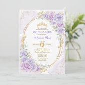 Weiche Lila Flora Quinceañera 15. Geburtstag Einladung (Stehend Vorderseite)