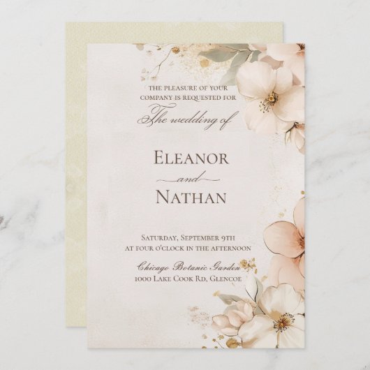 weiche lila Rose und anspruchsvolle Hochzeit Einladung (Vorne/Hinten)