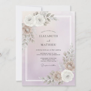 Weiche Malven-Taupé-Pfingstrosen-Hochzeit Einladung