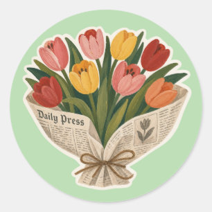 Weiche Mama Tulpenstrauß Vintage-Blumenkunst-Druck Runder Aufkleber