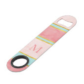 Weiche Minze Korallen Gold Blush Streifen Speed Flaschenöffner (Rückseite Schrägansicht)